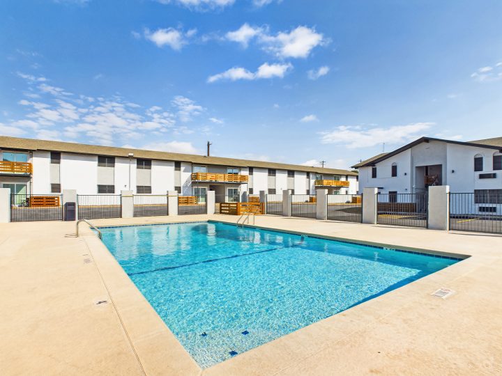 the pool at The  Landing Apartments